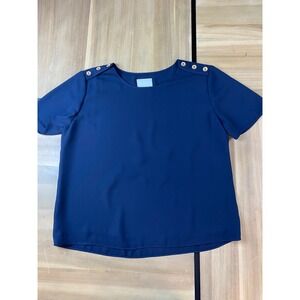 WEILL Navy Blue Short Sleeve Button Shoulder Top Women's